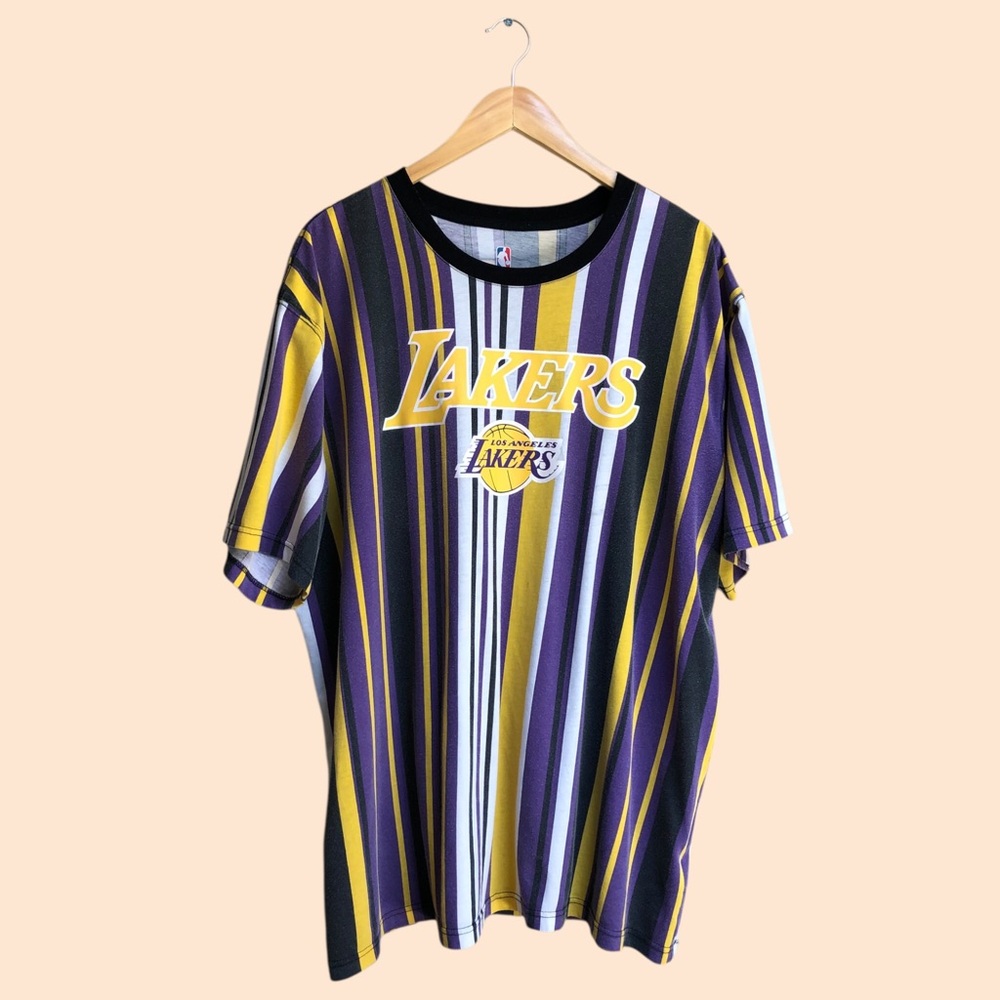 NBA Los Angeles Lakers Striped T-shirt LeBron James 23 Retro Cotton MENS XXL